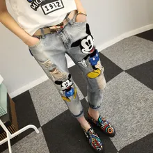 Fashion Sexy Slim Women Prints Patchwork Supper Jeans Casual Denim Pants Trousers Hole Vintage Girls Ripped Jeans