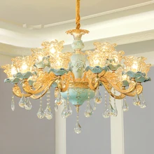 LED Crystal Chandelier Lighting Fixture Modern Ceramic Chandeliers Lamp French Living Room Dining Room Restaurant Lamp Lustre modern led lustre crystal chandelier lighting for dining living room candle chandeliers lamp indoor light fixture