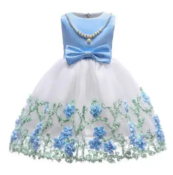 

2018 spring and summer mesh embroidered bow girl dress girl wedding dress dress gauze