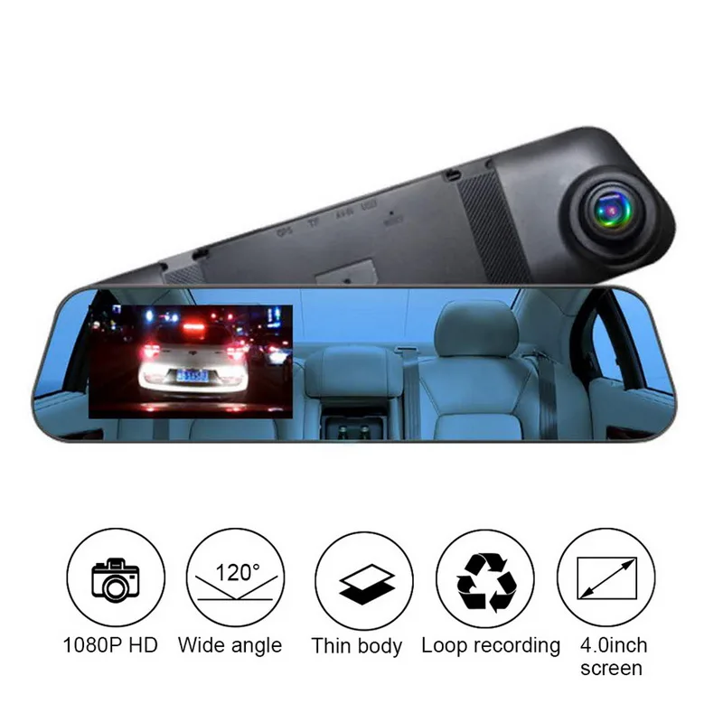 TOSPRA 4 дюйма Видеорегистраторы для автомобилей Камера Зеркало заднего вида видеорегистратор HD 1080P вождение автомобиля Регистраторы 120 градусов Широкий формат видео Регистраторы - Название цвета: 4.0 Inch