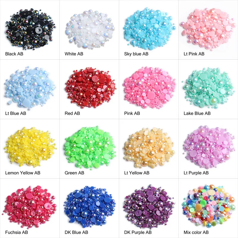 

15 colors Mix Size ABS Plastic pearl beads About 15g/lot Half Round Flatback Pearls for Phone Case DIY accessories free shipping