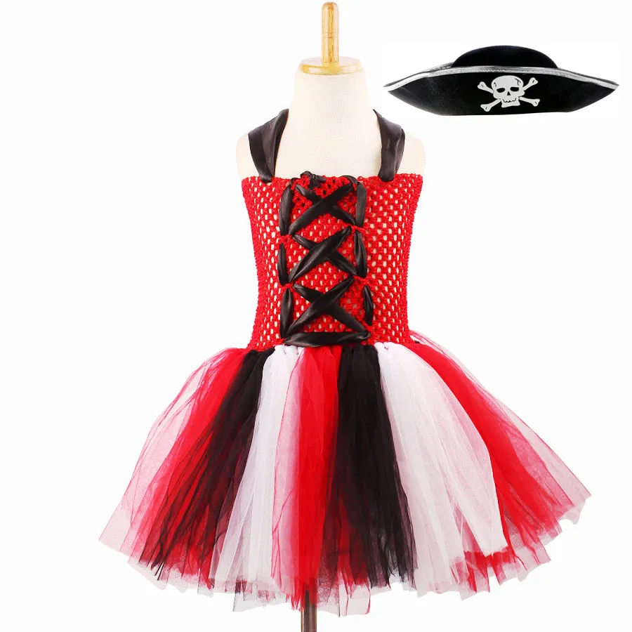 Cosplay Kids Girls Halloween Pirate Tutu Dresses With Matching Mask Skull Pattern Children Party Dress Photo Props Clothing (5)