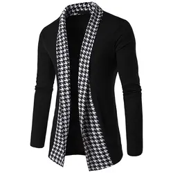 Новинка 2018, Модные осенние мужские свитера в черную и белую клетку, высококачественный кардиган, повседневное пальто, мужской свитер