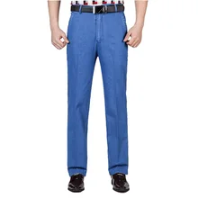 MOGU летние джинсы для мужчин повседневные джинсы свободные джинсы с высокой талией мужские длинные брюки прямая Модная классика джинсы плюс размер 42