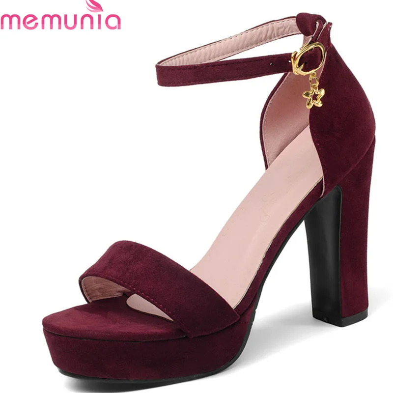 

MEMUNIA 2018 new women sandals flock summer shoes big size 33-43 simple buckle elegant party wedding shoes 11cm high heel shoes