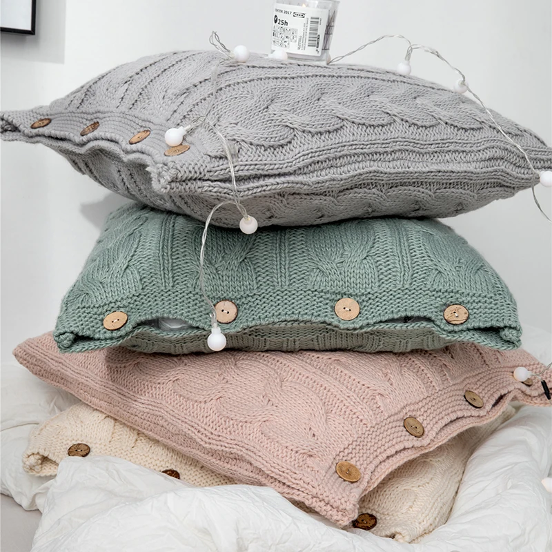 

Home Decorative Yarn Knitted Pillow Cover Square 18"x18" Button Acrylic Nordic Throw Cushion Cover For Couch Sofa Car