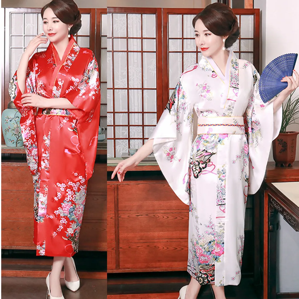 Высококачественные пижамы из искусственного шелка, традиционное японское кимоно с короткими рукавами, халат атласный, семейный халат