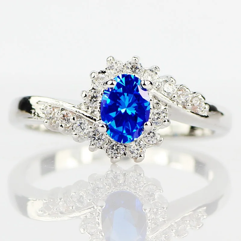 Blue Stone Rings for Women Ladies Jewelry Shining White