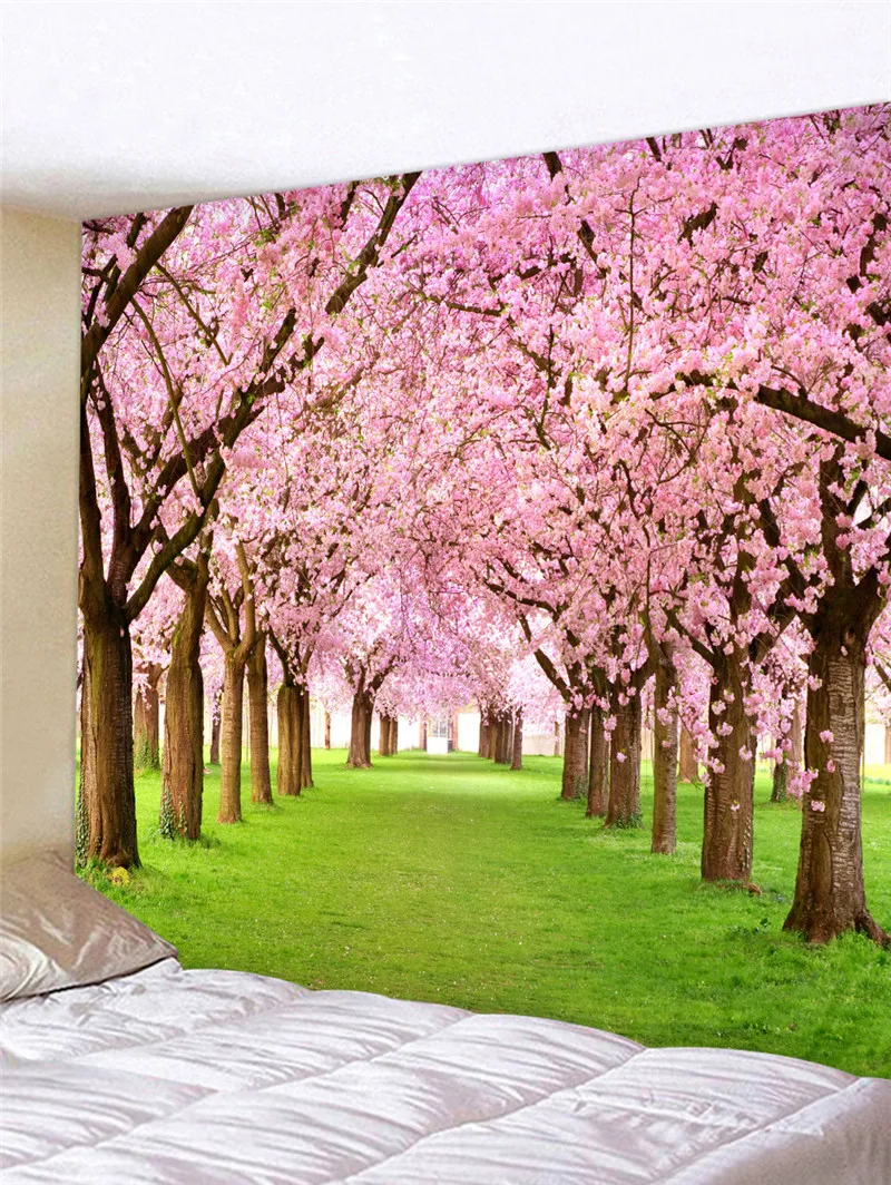 

Window Cherry blossoms lavender Forest Print Tapestry Flower River Art Room Wall Hanging Tapestry Home Decor