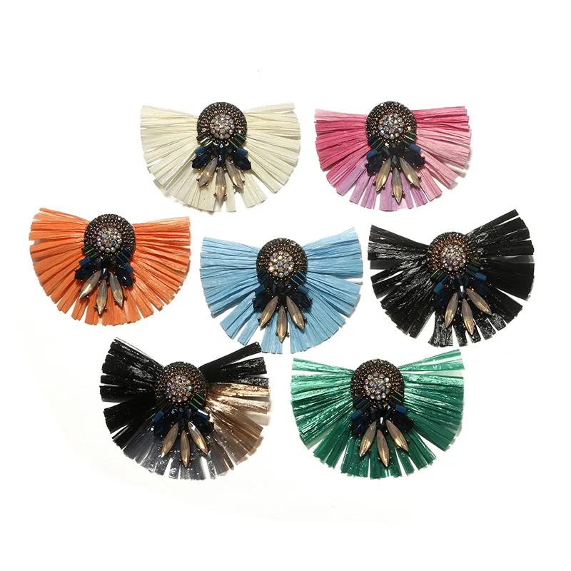

Bohemian Big Statement Jewelry Fan-shaped Drop Earrings Luxury Crystal Tassel Earrings For Women 7 Color Choice Dangle Earrings