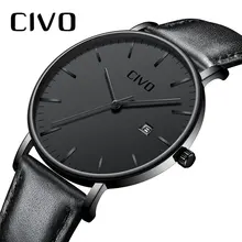 CIVO Men Watch Ultra Thin Minimalist Waterproof Date Wrist Watch For Men Black Genuine Leather Business