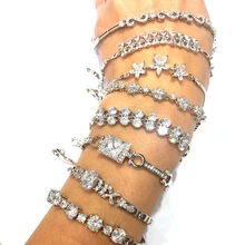 JINYAO Роскошный Браслет-манжета белого и золотистого цвета для женщин, блестящий AAA кубический циркон, кристалл, Женские Ювелирные изделия, подарок