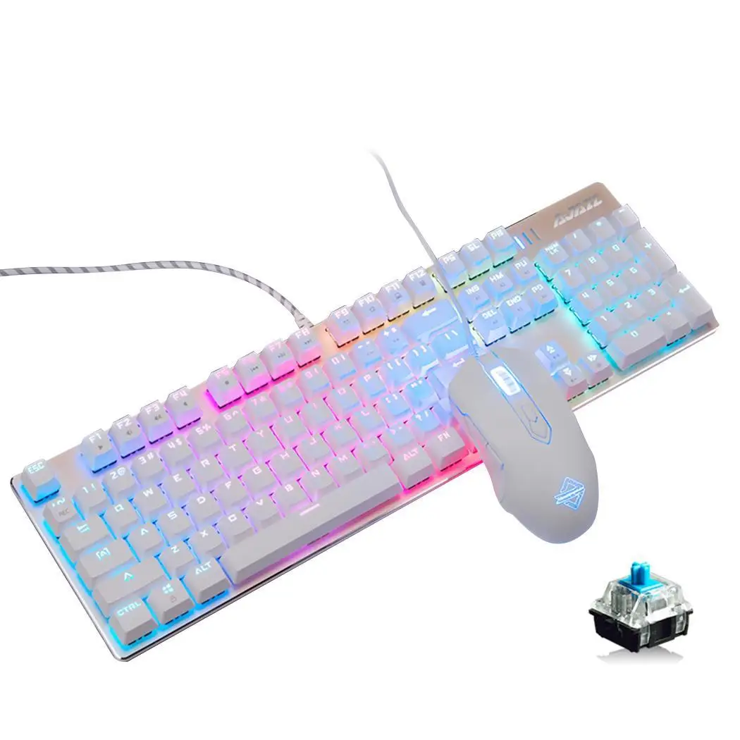 

USB Wired Mechanical Feel Keyboard LED 104 keys Black Axis, Green Axis Optical Gaming Mouse Set