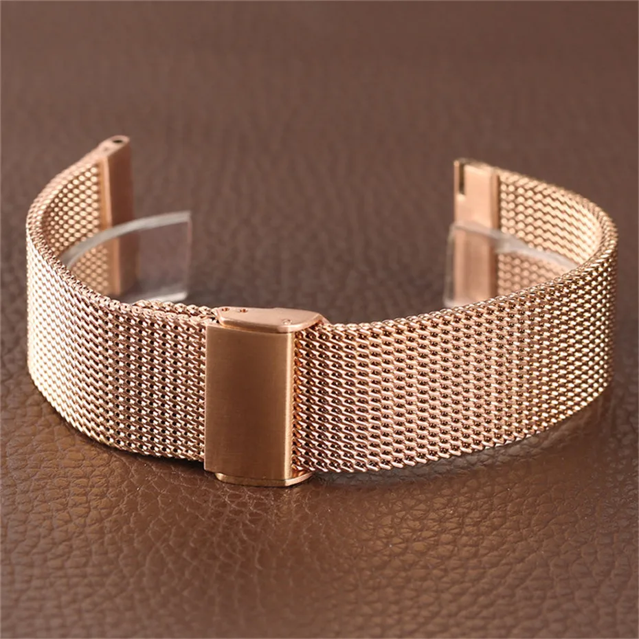 High Quality 18mm20mm22mm Stainless Steel Watches Band for Huiwei Rose Golden Mesh Hook Buckle Watch Strap (5)