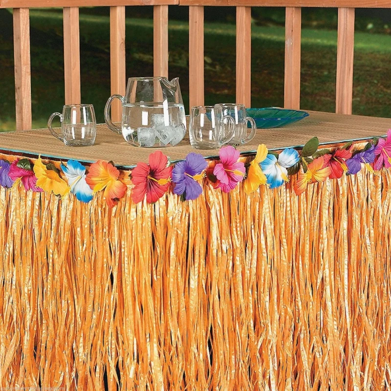 Крашеный цветок инкрустированные ПП искусственная трава Юбка для стола Гавайская тропическая для Гавайской вечеринки декоративные подкладки