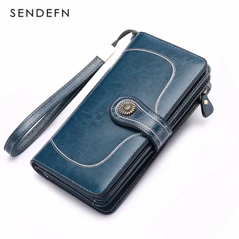 

SENDEFN Brand Split Leather Wallet Female Long Wallet Women Zipper Purse Strap Clutch Coin Purse Womens Leather Purses 5186N-65