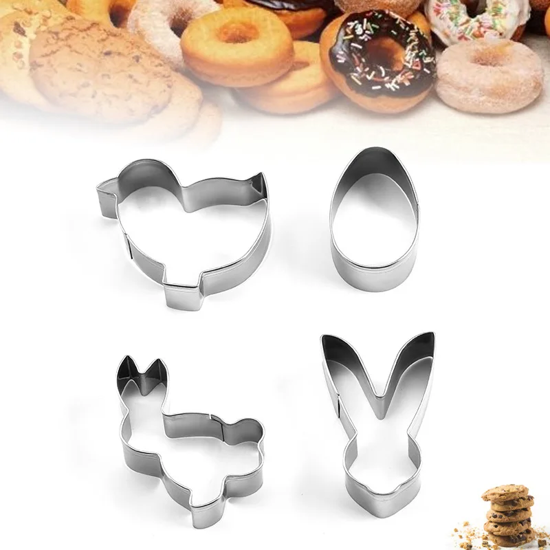

4pcs Set Stainless Steel Biscuit Cookie Mold Easter Kitchenware 3D Cookie Cutter DIY Baking Decor Pastry Modelling Tools