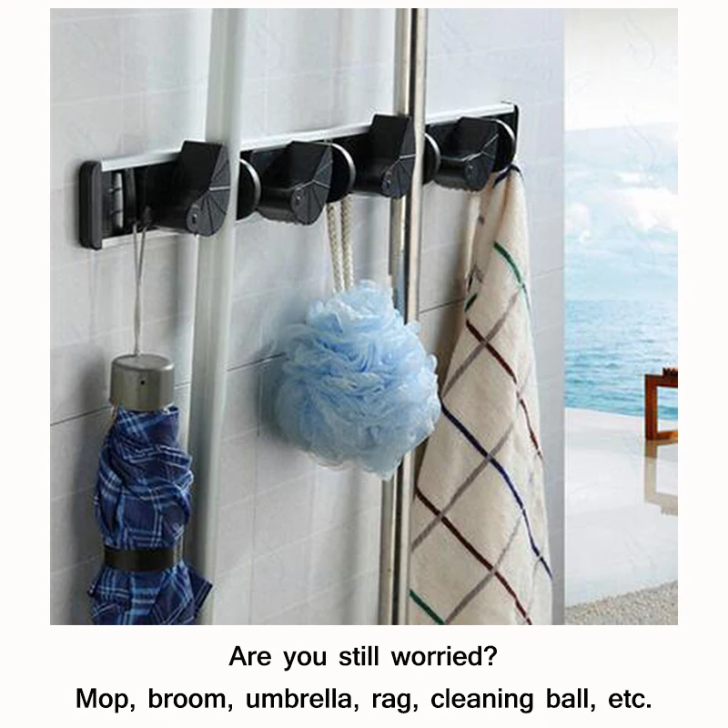 جودة المطبخ تخزين أداة حامل ، 4 موقف مع 5 خطاف الحائط التخزين المنظم ، ممسحة و مكنسة تخزين أصحاب رفوف