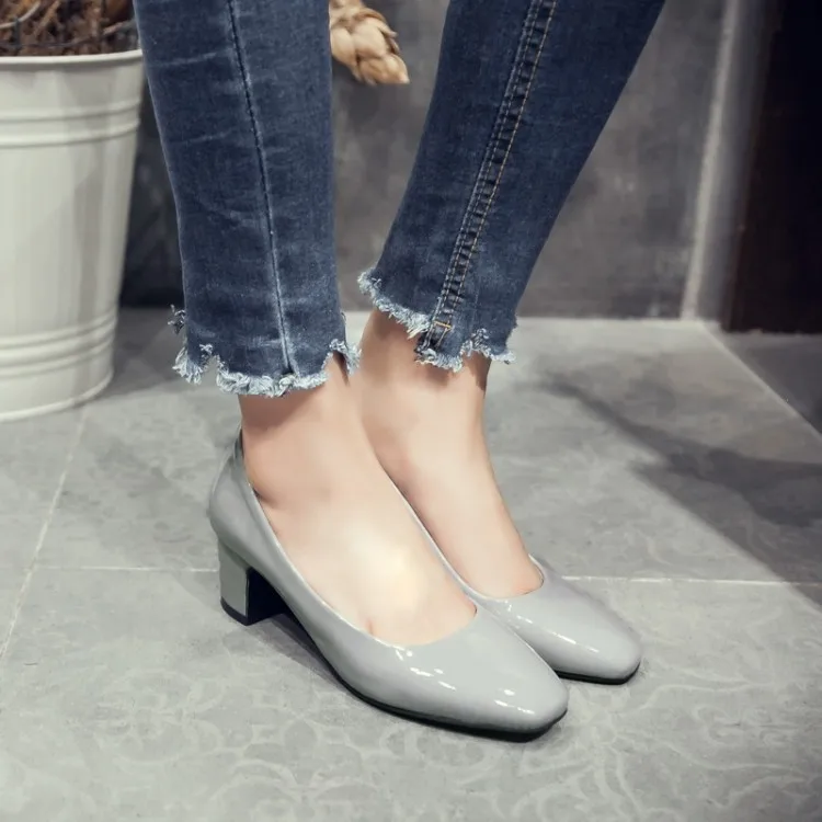 

Big Size 11 12 13 14 ladies high heels women shoes woman pumps Square-headed, thick-heeled, shallow-mouthed single shoe