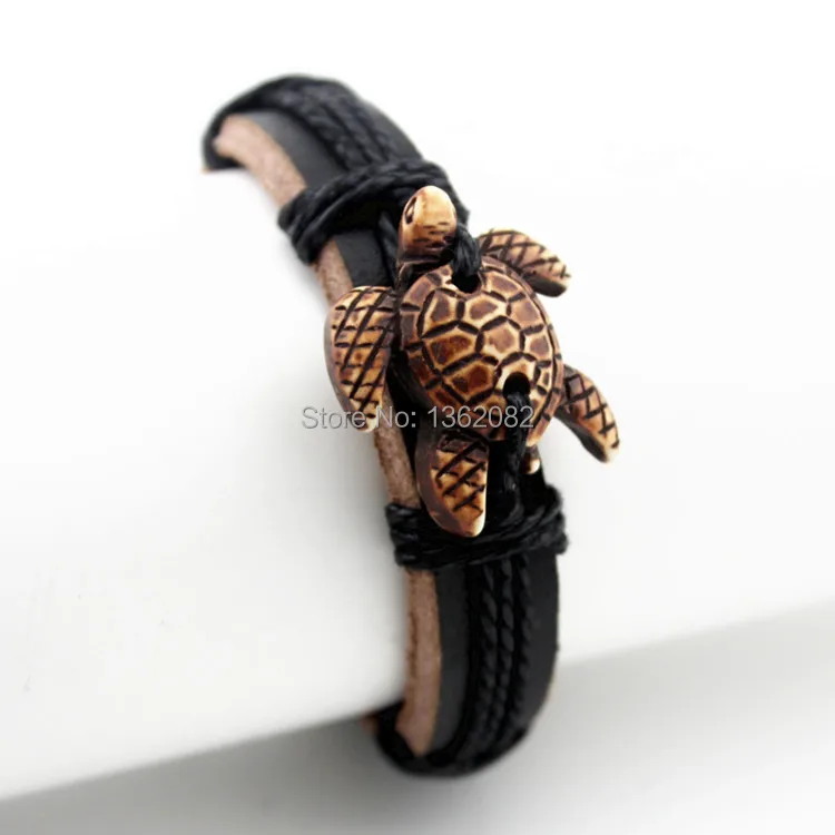 Прохладный Племенной имитация резной кости милые морские черепахи Кожаные браслеты браслет-серфер подарок MB154