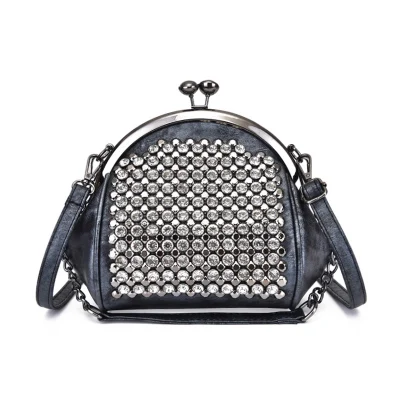 Модная брендовая женская сумка из искусственной кожи с бриллиантами, сумка на плечо с цепочкой, сумка через плечо, женская сумка через плечо для девушек 343 - Цвет: black