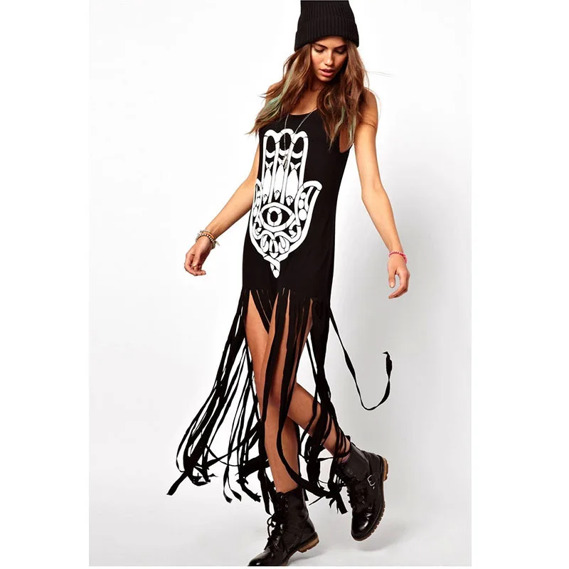 women summer dresses 2015 ladies tassel dress cotton punk rock