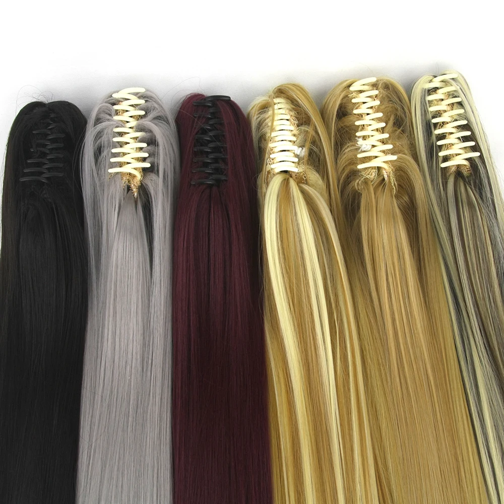 Soowee 15 цветов 55 см прямые накладные пряди волос на заколках светлые серые конский - Фото №1