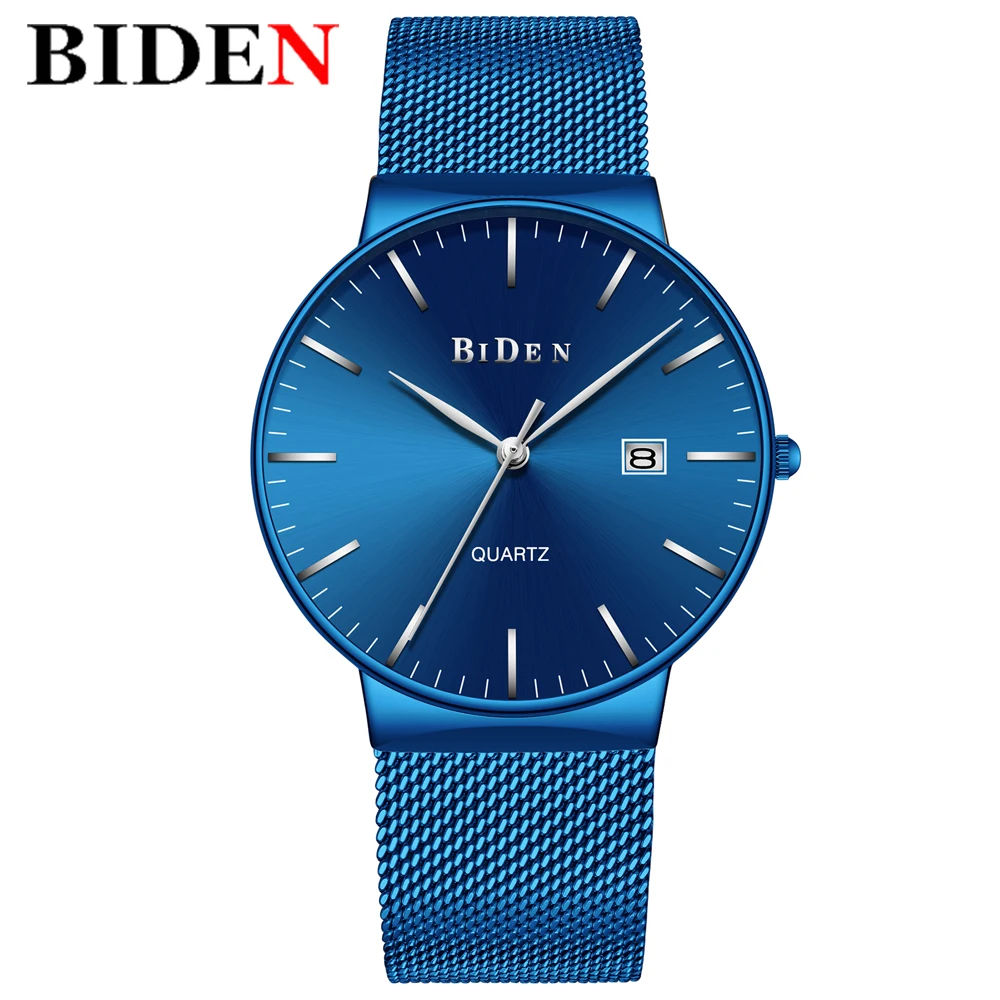 

Relogio Masculino BIDEN Men Watch Top Luxury Brand Mens Fashion Business Quartz Watches Blue Full Steel Waterproof Wristwatch