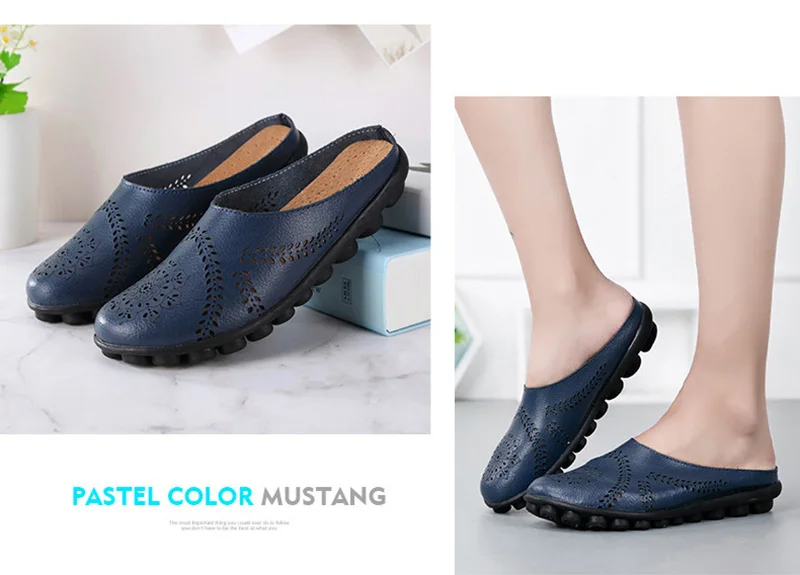 Women Flats Breathable Summer Genuine Leather Shoes Women Casual Slip On Loafers Plus Size 44 Mocassin Femme Nurse Flat Shoes