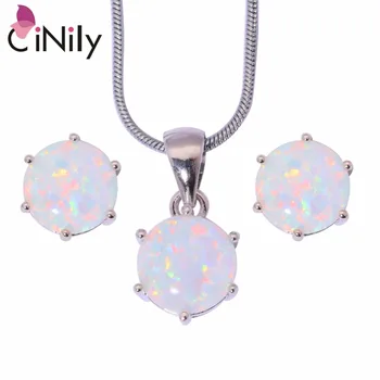 

CiNily Created White Blue Fire Opal Silver Plated Wholesale for Women Jewelry Pendant Stud Earrings Jewelry Set OT107-08