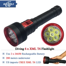 Новый 6T6 Мощный подводное фонарики дайвинг светодиодный фонарик CREE XML T6 26650 Аккумуляторная Батарея Портативный Подводные Фонари факел