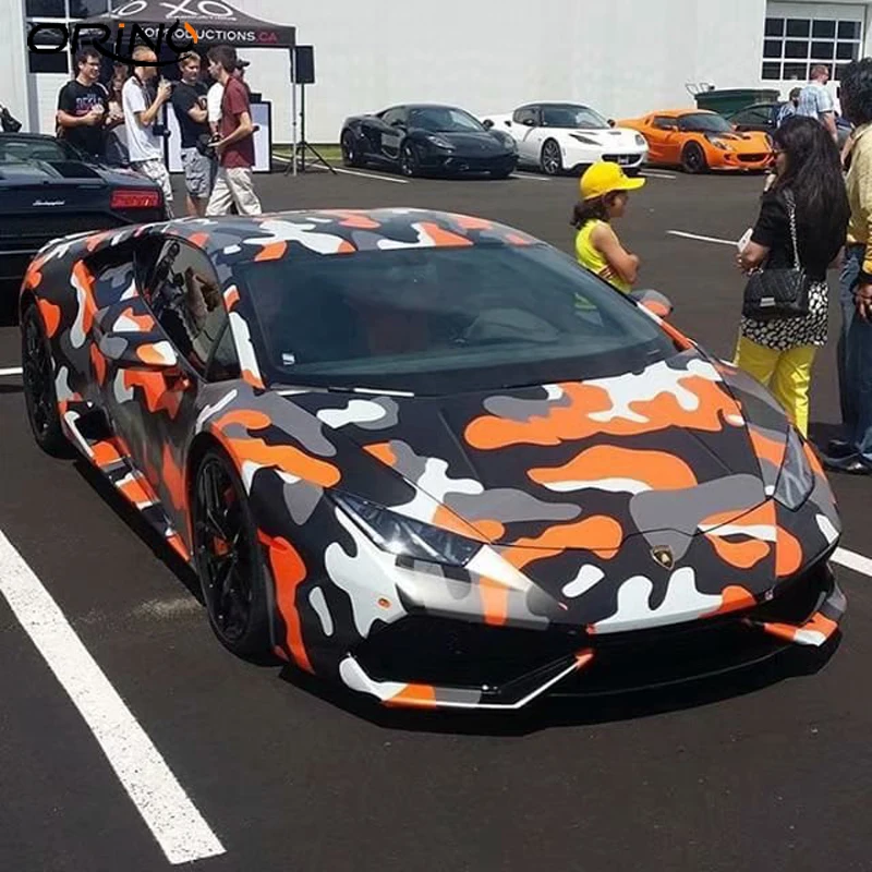 

Orange Black Camouflage Car Wrap Film with air bubble Vehicle Car Sticker Camo Vinyl Foil Cover ORINO Car Wrapping