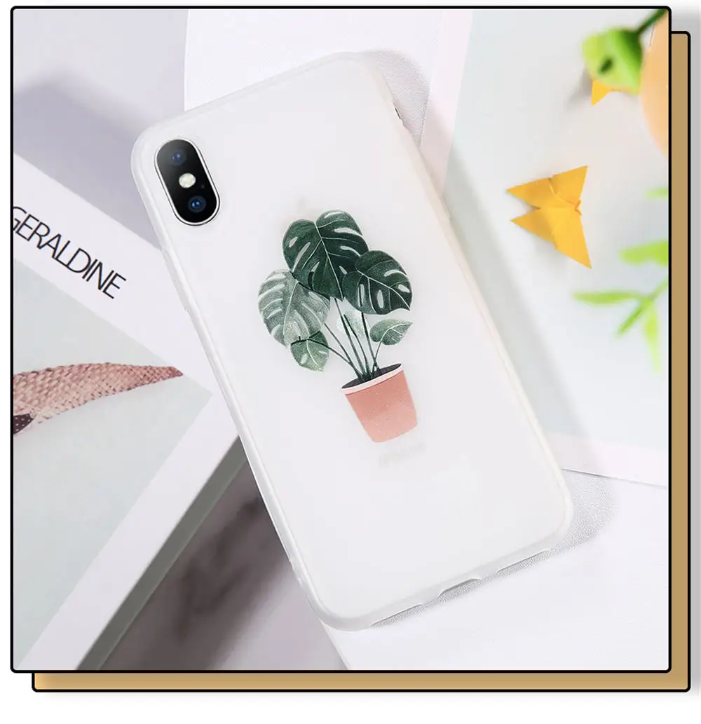 Чехол для телефона Moskado Leaves Potted Plants для iPhone 6, 6s, 7, 8 Plus, X, XS, XR, XS Max, 5, 5S, SE, банановый лист, матовый мягкий чехол из ТПУ