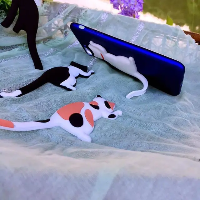 New Fashion Hot Sale Cat Shaped Mobile Phone Stand Holder Sticker For Cell Phone Cartoon Cute Convenient
