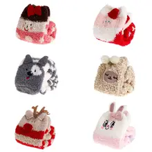 Рождественский подарок 3D дизайн пушистые коралловые бархатные толстые теплые носки для женщин носки-тапочки с подарочной коробкой