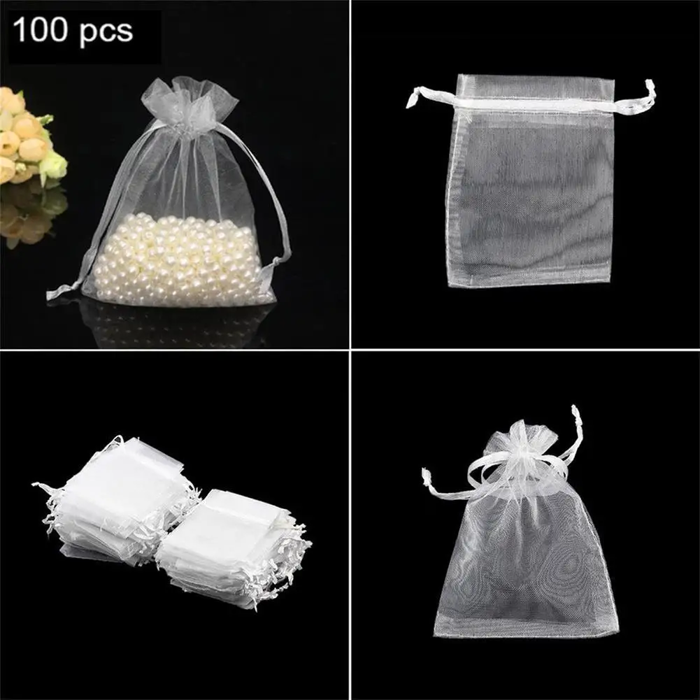 100pcs 7*9cm Candy White Bags Sheer Organza Party Wedding Decoration