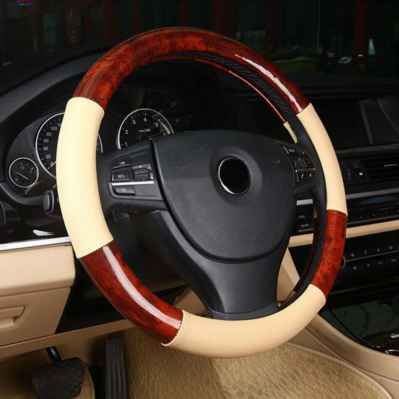 Искусственный деревянный пространство кожаный чехол рулевого колеса автомобиля к рулю 36/37/38/39/40 см для Mercedes BMW E46 E90 E91 Volkswagen VW