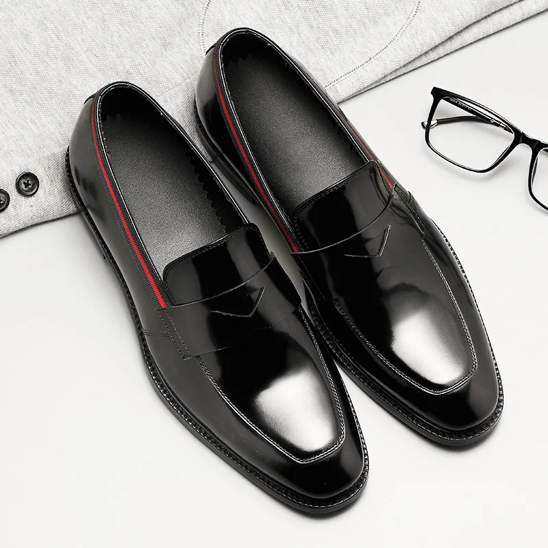 Desai New Genuine Patent Leather Men's Bussines Dress Shoes Breathable Casual Korean Loafer Shoes Men Fashion Oxfords Size 37-44