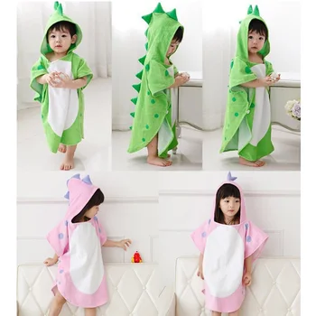 

0-6T Dinosaur Hooded Towels Baby Bathrobe Cartoon Towel Beach Towel Infant Bath Towel Hooded Blanket Size S/M