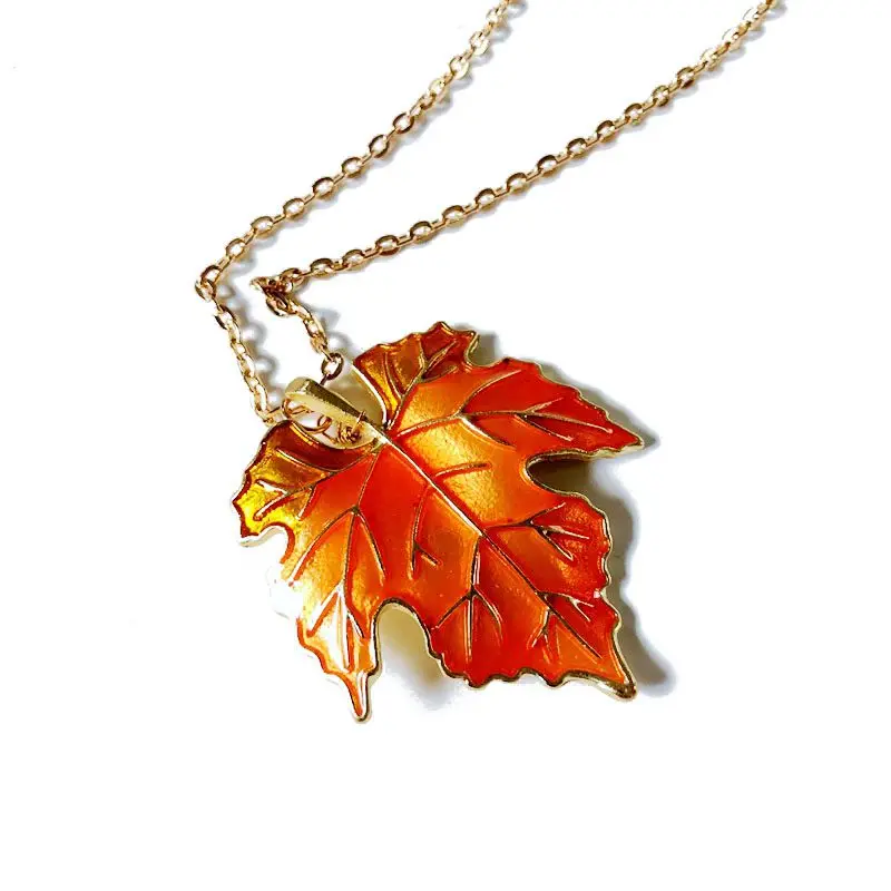 

Free Shipping New Simple Pendant Orange Enamel Maple Leaf Necklace
