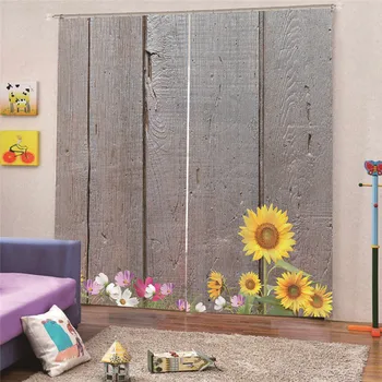 

Sunflower wood door 3D Painting Blackout Curtains Office Bedding Room Living Room Sunshade Window Bedding Custom-made Size JUN10