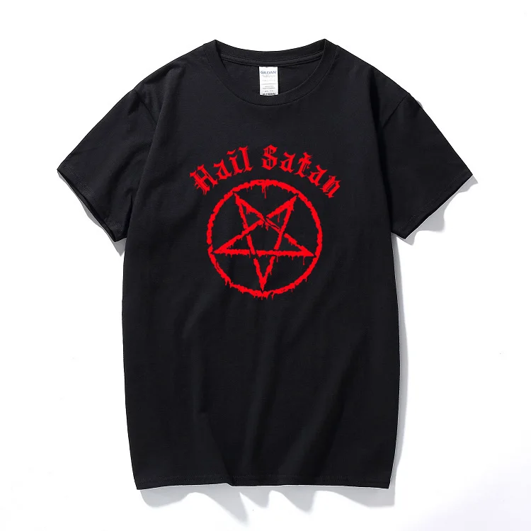 С надписью Hail Satan футболка со звездами в стиле рок гот сатанинская эмо