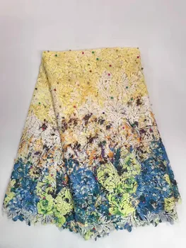 

Yellow Color Embroidery African Cord Laces Swiss Guipure Lace Fabric with Beaded For Nigerian Wedding Dresses R16621