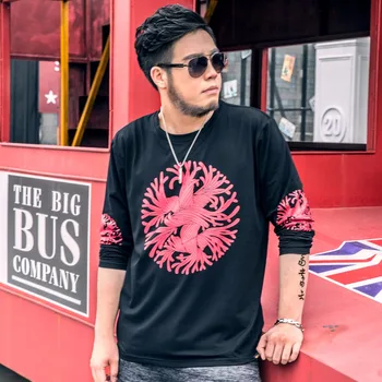 

tide brand Large size men's Long-sleeved T-shirt modal cotton round neck tide fat loose printing long-sleeved T-shirt 7XL