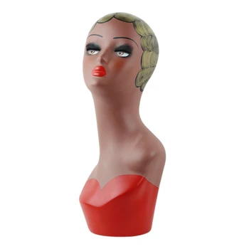 

Dark Skin Vintage Hand Painted Wigs Makeup Mannequin Head Stand