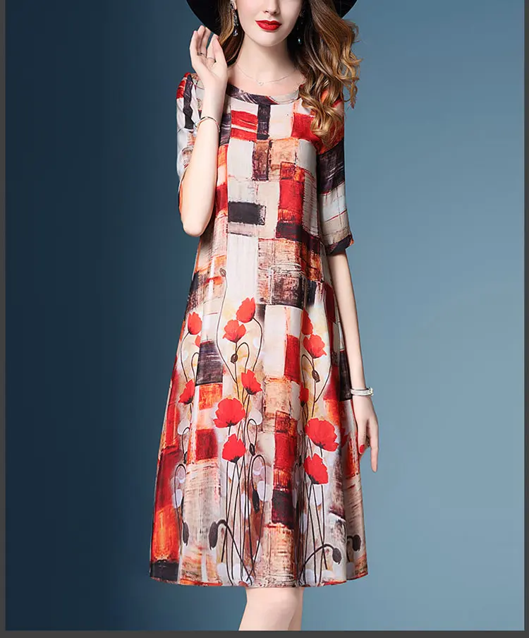 2018 New Arrival Women Dress Summer Fashion Print Vestidos Feminino Dresses Casual Vintage Silk Dress Ladies Robe Femme Ete (5)