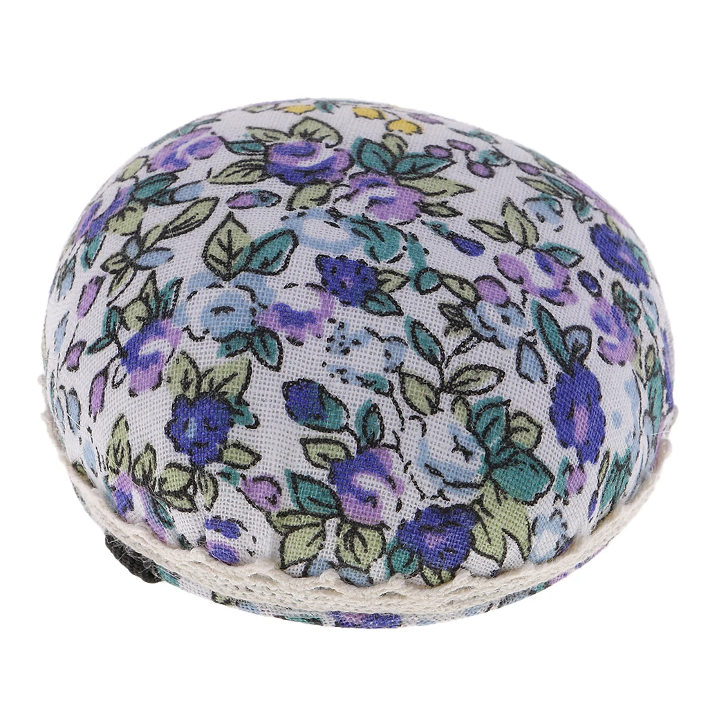 Ball Shape Sewing Pin Cushion Printed Flower Patterns Wrist Wearable Pincushion for Cross Stitch Quilting Needlework Sewing Tool
