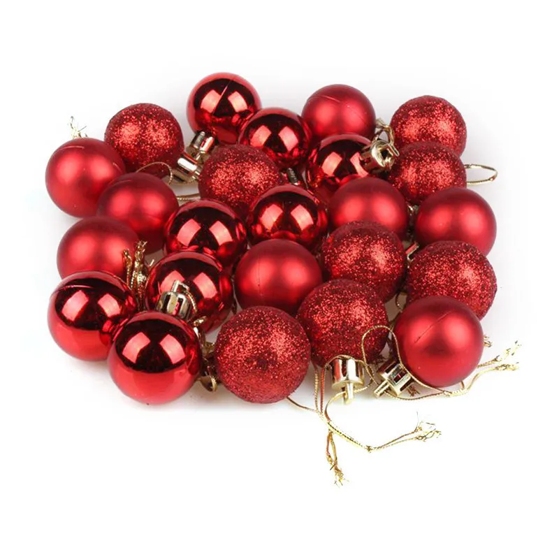 24Pcs/Lot Colorful Glitter Christmas Balls Ornament Hanging Baubles Decoration For Christmas Party Decoration - Цвет: Red