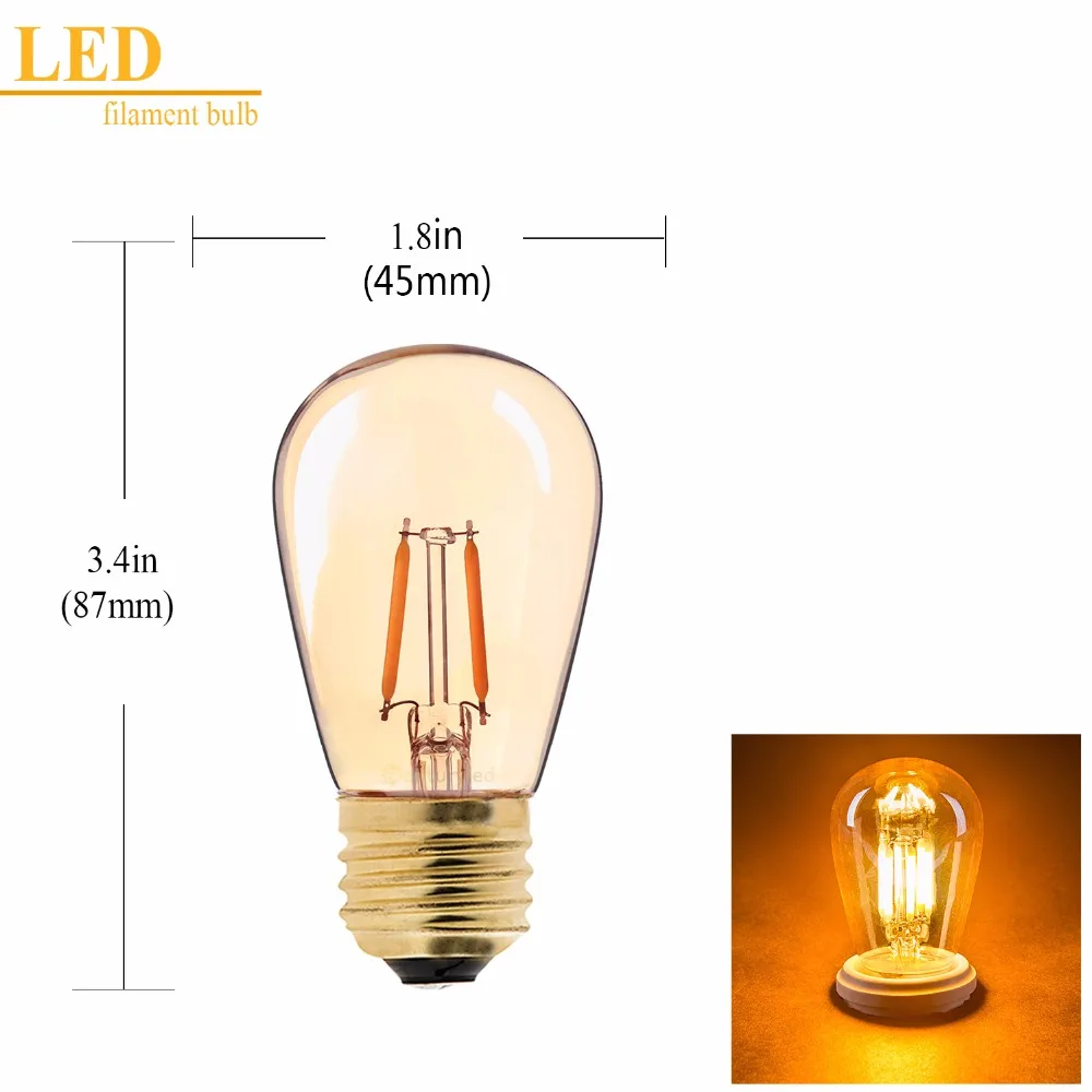 S14 1 Вт Винтаж светодиодный ламп накаливания Янтарный Стекло Edison ST45 Глобус светильник лампочка 2200K с регулируемой яркостью идеально подходит для вечерние годовщины свадьбы