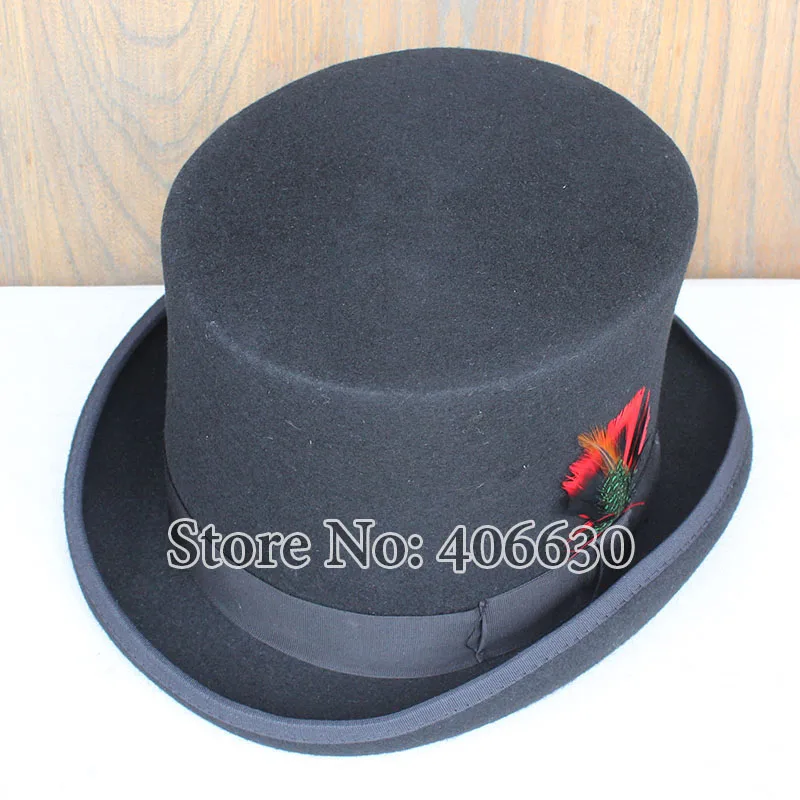 Роскошная атласная подкладка шерсть черный топ шапки войлок для мужчин Chapeu Masculino PWFR114
